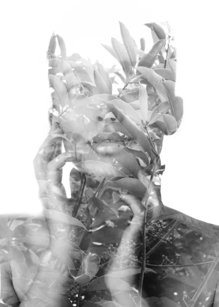 Closeup Portrait Young Woman Double Exposure Style — Photo