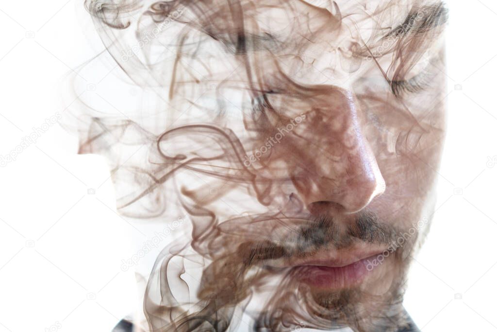 Smoke swirls and a closeup portrait