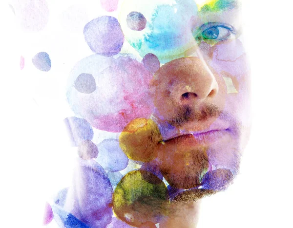 Vibrant Watercolor Painting Mixed Portrait Paintography Technique — 图库照片