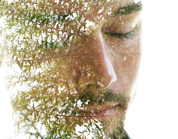 Young Man Being Present Double Exposure — Stock Photo, Image