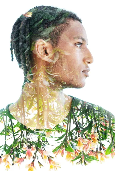 Double Exposure Portrait Young Man — 스톡 사진