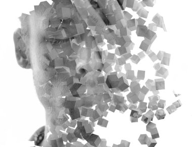 A flow of particles merged with a portrait
