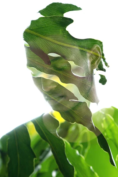 Unusual Double Exposure Portrait Young Man — Photo