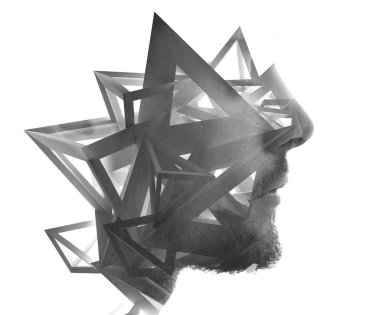 Profile portrait mixed with abstract shapes