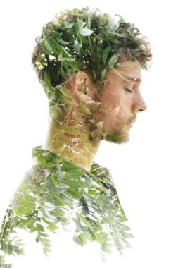 Young man practising sitting meditation