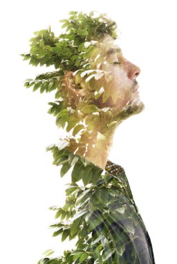 Inner balance. Double exposure portrait