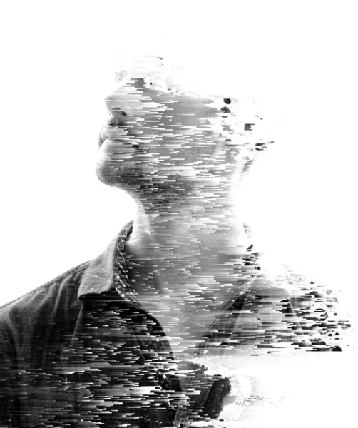 Digital Anxiety Portrait Double Exposure Technique — Stockfoto