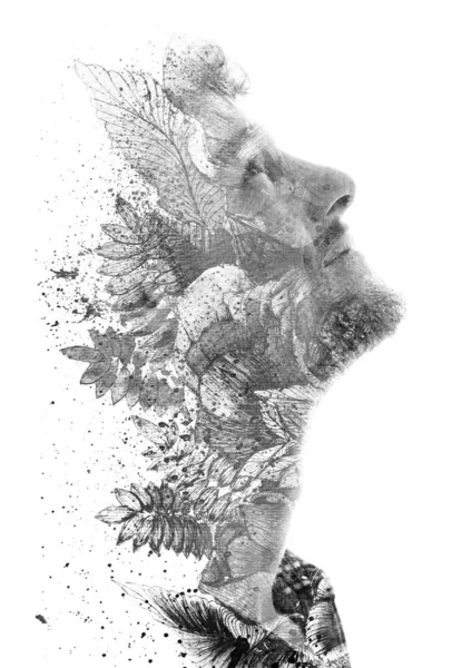 Black White Portrait Combined Painting Paintography — Stock Photo, Image