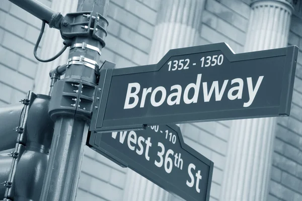 Broadway och västra 36th street tecken — Stockfoto