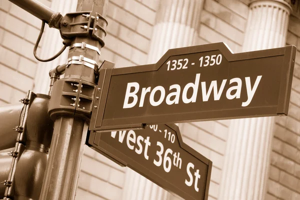 Sinal de Broadway e West 36th Street — Fotografia de Stock