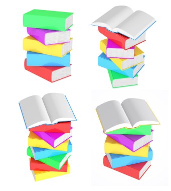 yığınlar açık kitapları ile çok renkli kitap resimleri ayarla