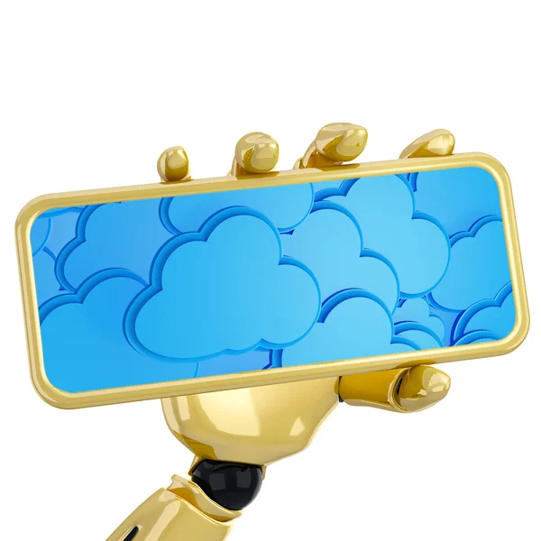 3d robotic hand hold plate with cloud computing background — Stock Photo, Image