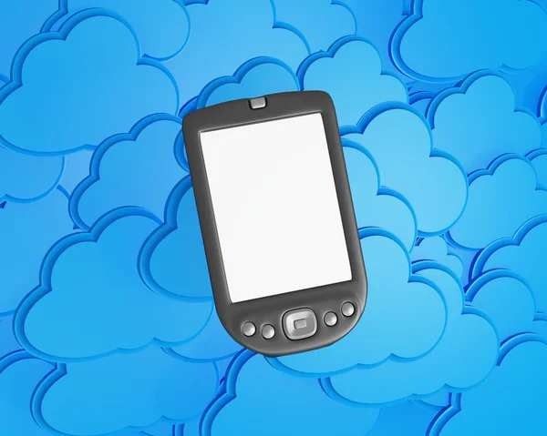 3D mobiltelefon med cloud computing bakgrund — Stockfoto