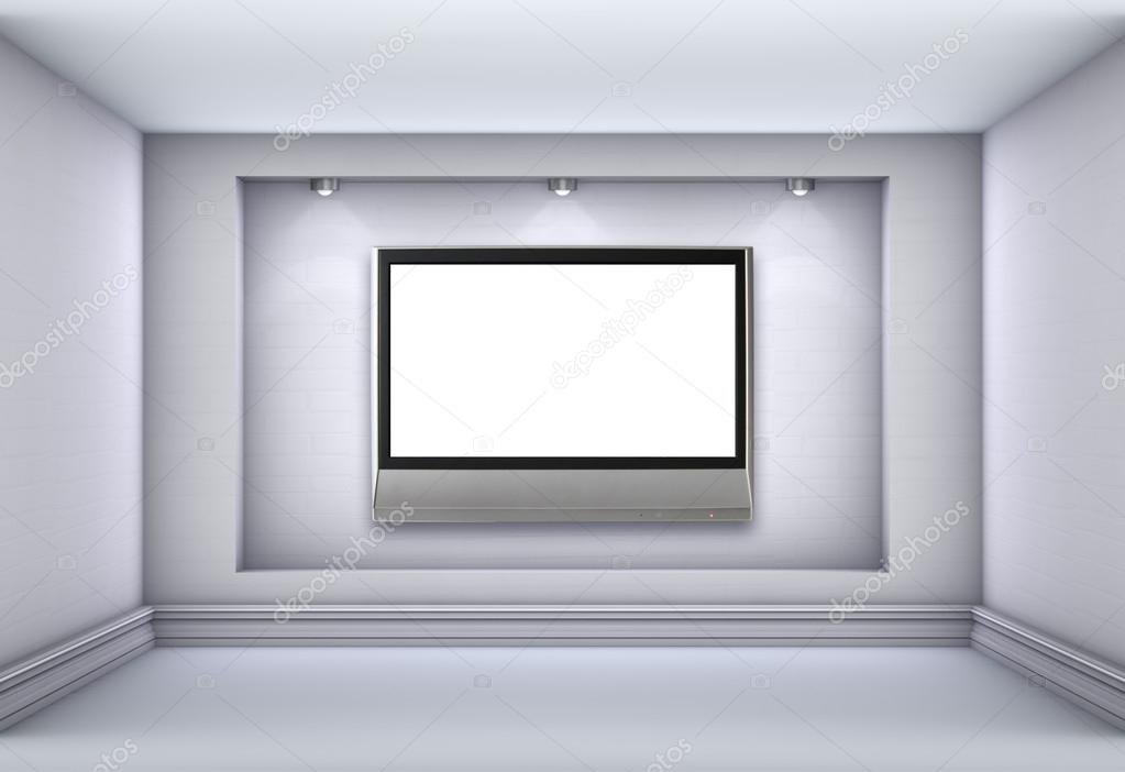 3d niche with spotlights and empty lcd tv for exhibit in the gre