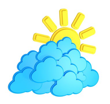 Güneş ve bulutlar izole beyaz arka plan / hava tahmin