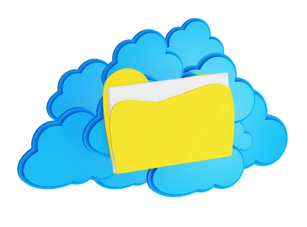 Ikon komputasi awan 3d dengan folder pada latar belakang putih — Stok Foto