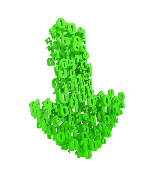 Символ зеленой стрелки из цифр, выделенных белым цветом — стоковое фото