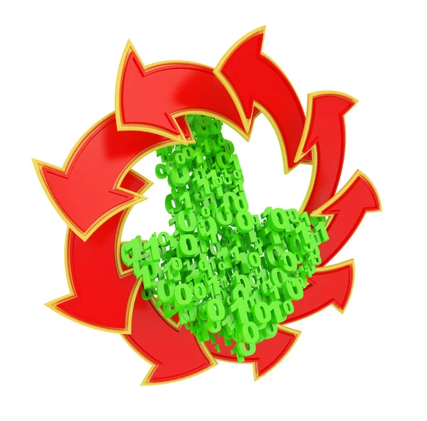 Grünes Pfeil-Symbol aus Zahlen mit kreisförmigem Rahmen — Stockfoto