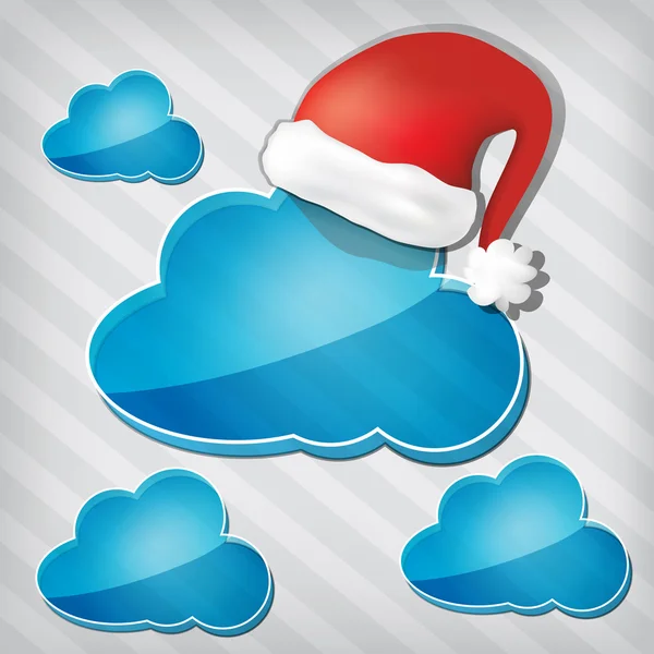 Noel Baba şapkası sökülen arka şeffaflık mavi bulutlar — Stok Vektör