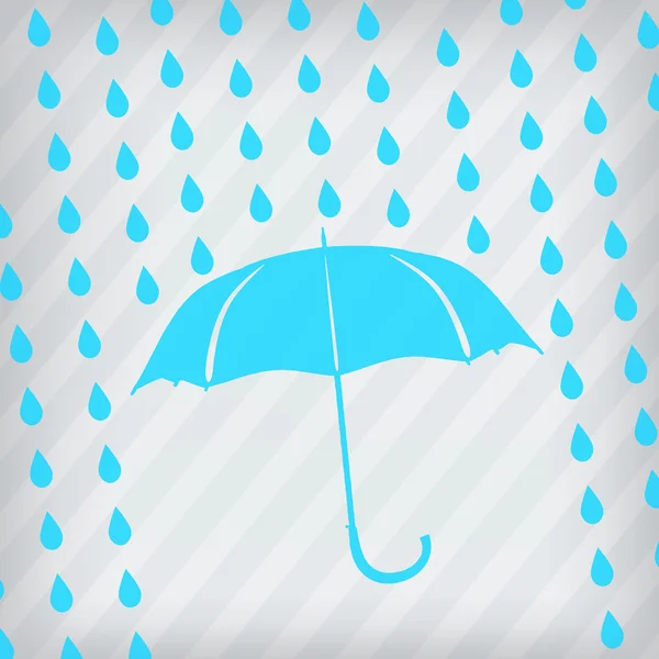 Paraguas azul y gotas de lluvia sobre el fondo despojado — Vector de stock