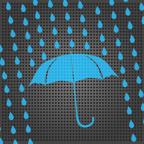 Blue umbrella and rain drops on the metallic background — Stock Vector