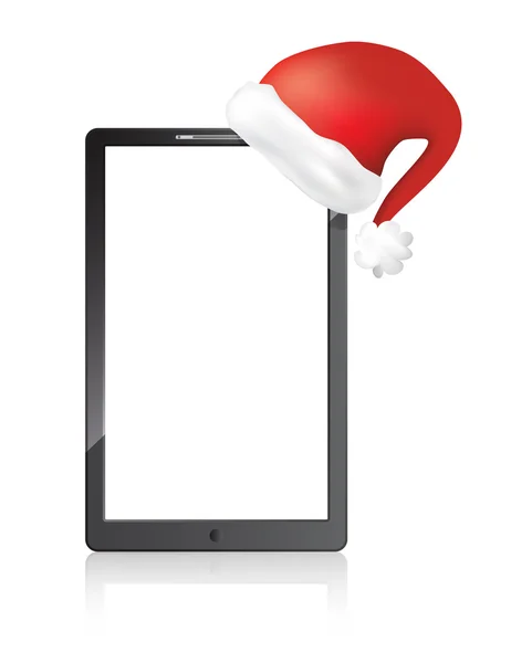 Mobiele telefoon met kerstman hoed op een witte achtergrond — Stockvector