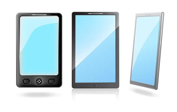 Teléfonos móviles con pantallas en blanco sobre fondo blanco — Archivo Imágenes Vectoriales