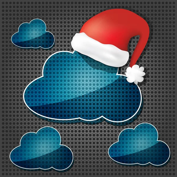 Transparantie wolken met kerstman hoed op de metalen backgro — Stockvector