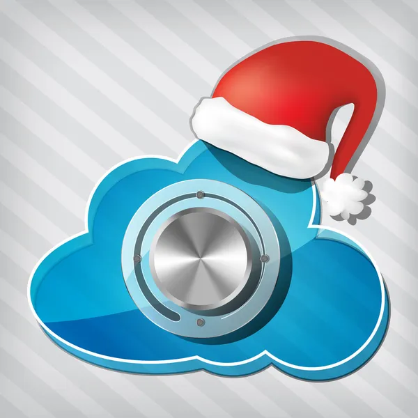 Chrome volumeknop op transparantie wolk met kerstman hoed op — Stockvector