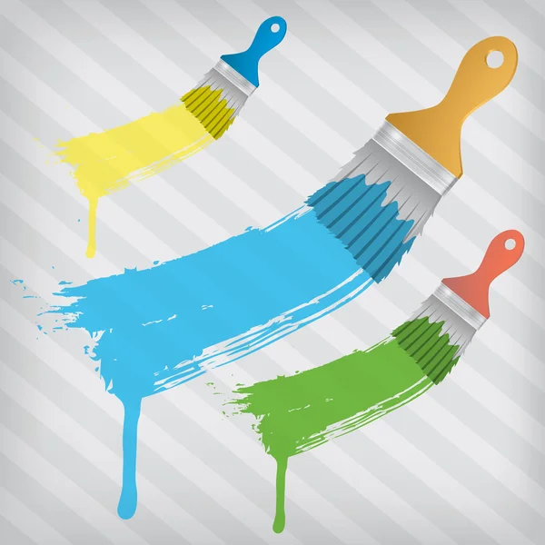 Pinceaux plats avec éclaboussures de peinture sur un fond décapé — Image vectorielle