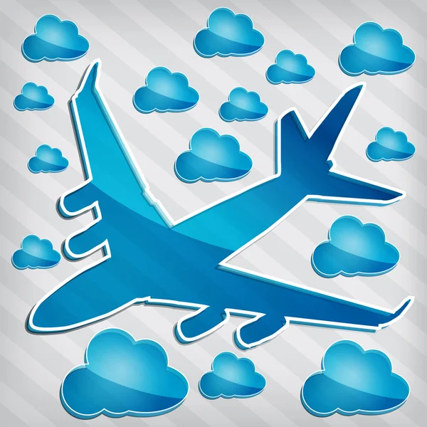 Průhlednost čtyřmotorový jet letadla ve vzduchu s modrými clou — Stockový vektor