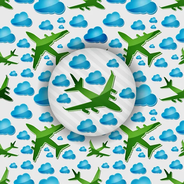 Aviões no ar com nuvens azuis Padrão vetorial sem costura — Vetor de Stock