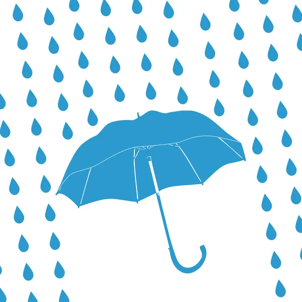 Guarda-chuva azul e gotas de chuva —  Vetores de Stock