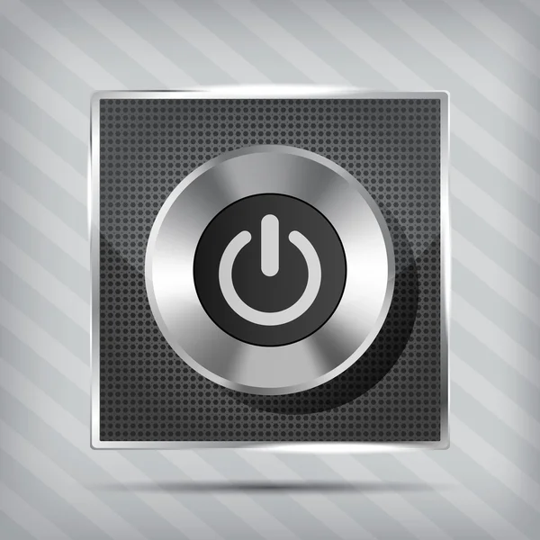 Icône de bouton d'alimentation métallique sur le fond rayé — Image vectorielle