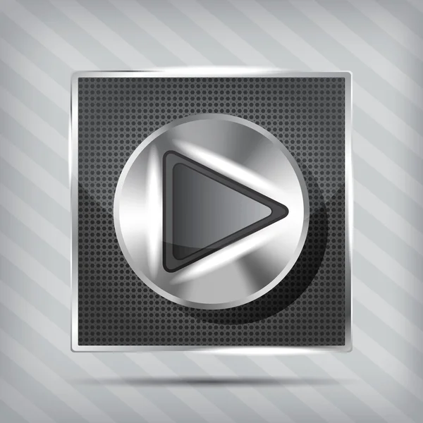 Bouton métallique avec icône de jeu sur le fond rayé — Image vectorielle