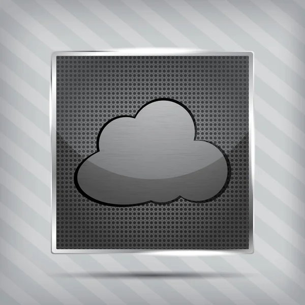 Icono metálico con nube en el fondo rayado — Vector de stock