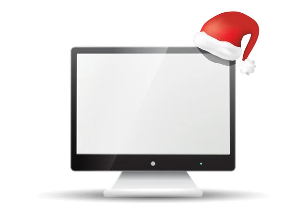 Flat screen tv met kerstman hoed — Stockvector