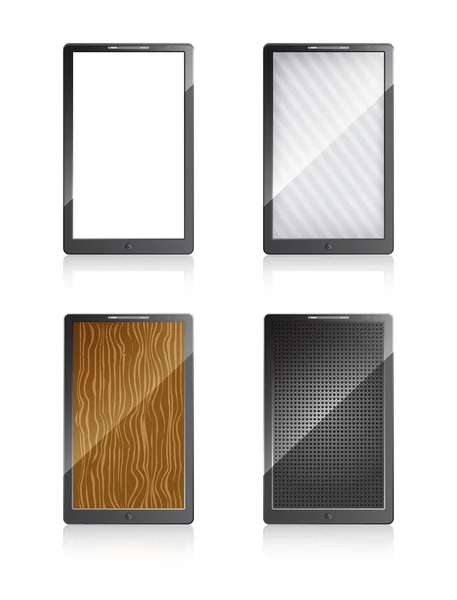 Teléfonos móviles con diferentes pantallas sobre fondo blanco — Archivo Imágenes Vectoriales
