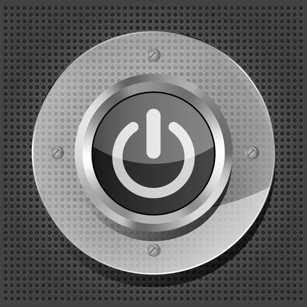 Power button icon on the metallic background — Stock Vector