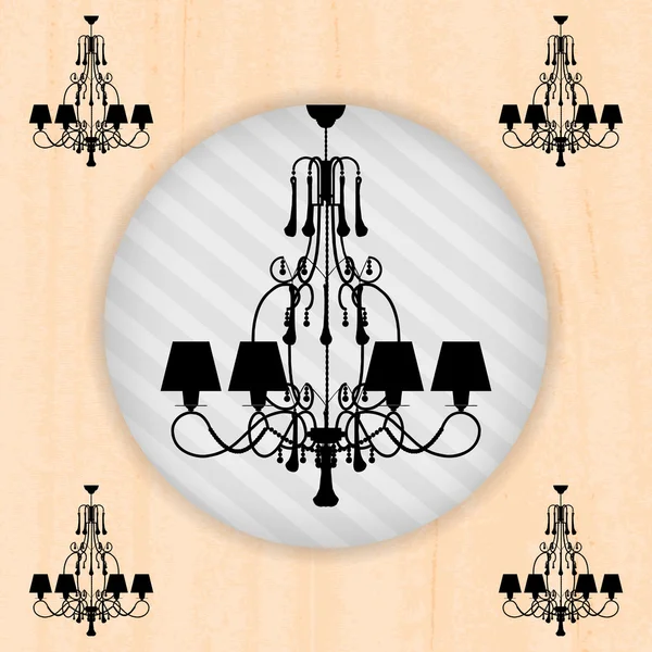 Silhouette of luxury chandelier on a scratched peachy wallpaper — Stock Vector