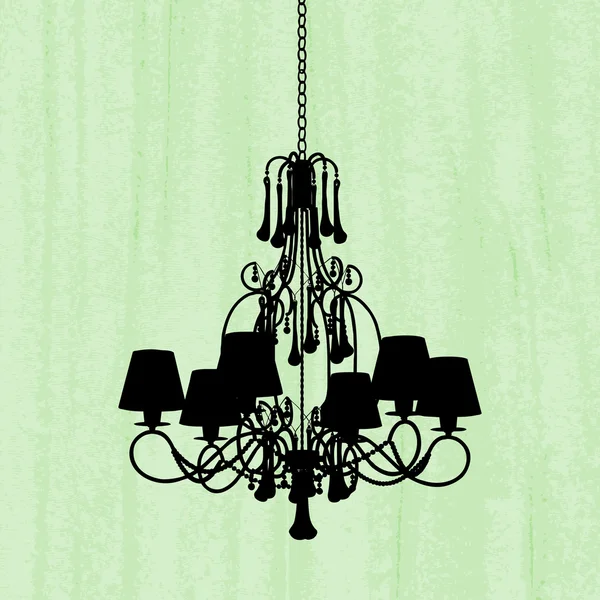 Silhouette of luxury chandelier on a scratched green wallpaper — Stock Vector