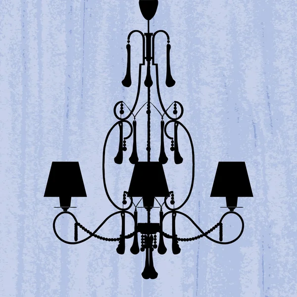 Silhouette of luxury chandelier on a scratched blue wallpaper — Stock Vector