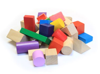 Stack of colorful wooden building blocks on a white background clipart