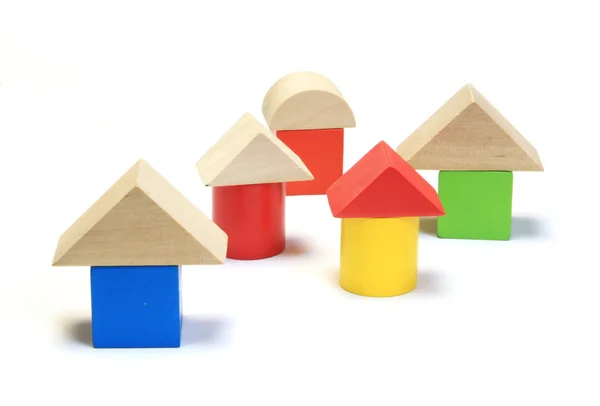 Colorful wooden building blocks isolated on white background — Stock Photo, Image