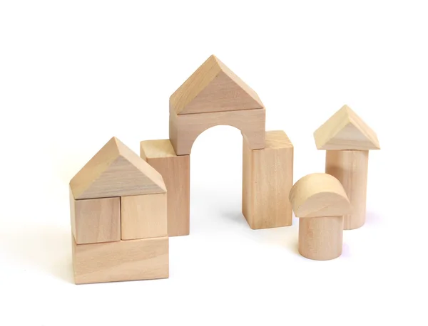 Wooden building blocks on a white background — Stock Photo, Image