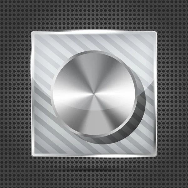 Icona con manopola del volume cromata sullo sfondo metallico — Vettoriale Stock