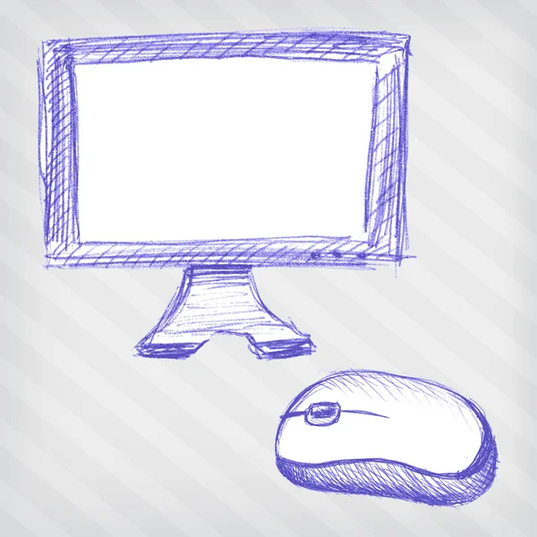 Monitor dibujado a mano con ratón — Vector de stock