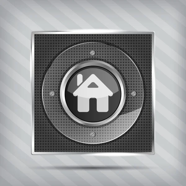 Icône du bouton home sur le fond métallique — Image vectorielle