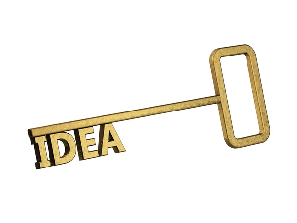 Golden key with word idea on a white background — Stock Photo, Image