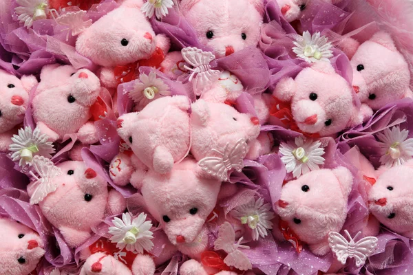 Cute background from bears with flowers — Stock Photo, Image